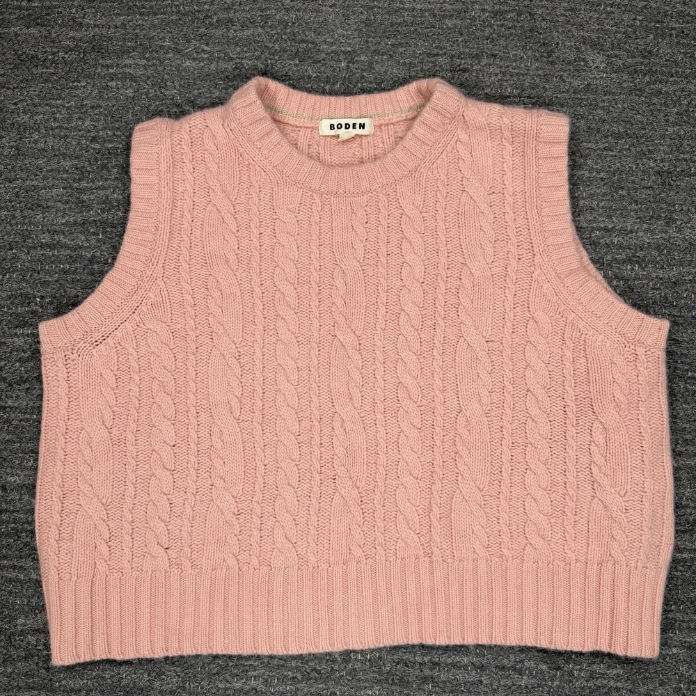 Boden Sweater Vest Women Large Pink Cable Knit Wool Alpaca Preppy Light Academia